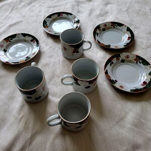 Tienshan Mug 8 piece Magnolia Flower Fine China Gold Trim Coffee Tea Cup